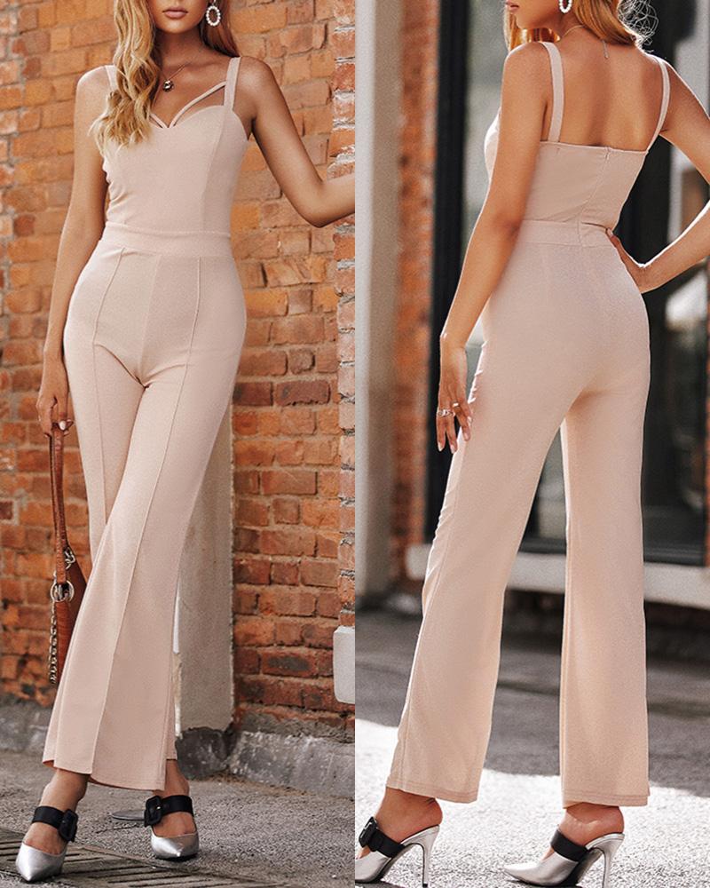 

V Neck Sleeveless Cutout Bootcut Jumpsuit, Pink