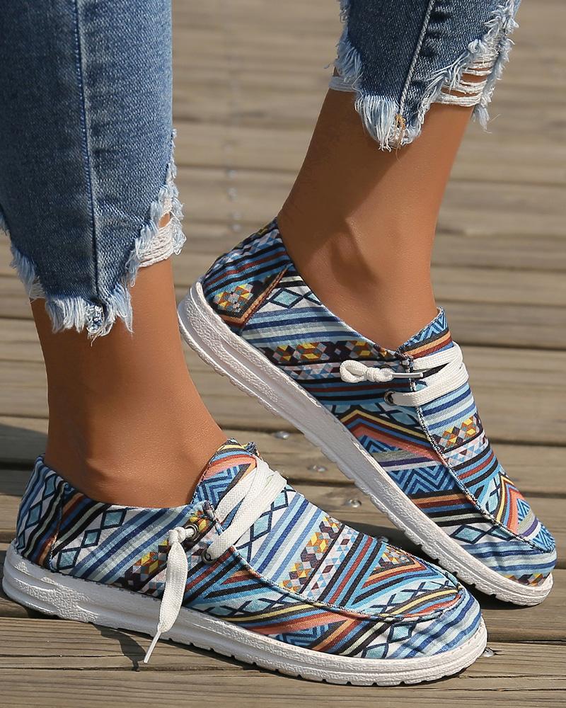

Bohemian Geometrical Lace-up Casual Slip-On, Blue