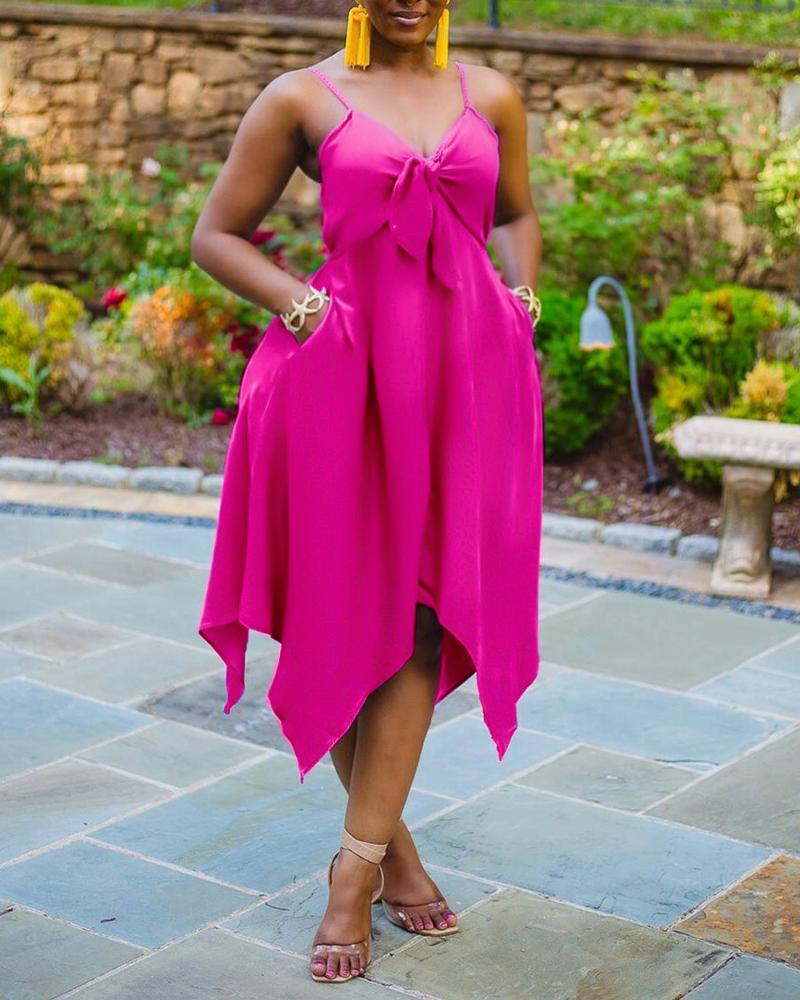 

Tied Detail Asymmetrical Hem Cami Dress, Hot pink