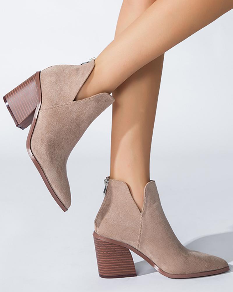 

Point Toe Chunky Ankle Boots, Apricot