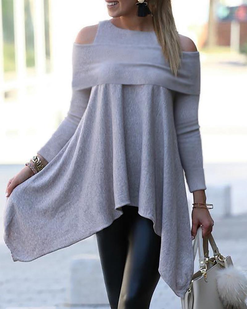

Cold Shoulder Asymmetrical Knit Top, Gray