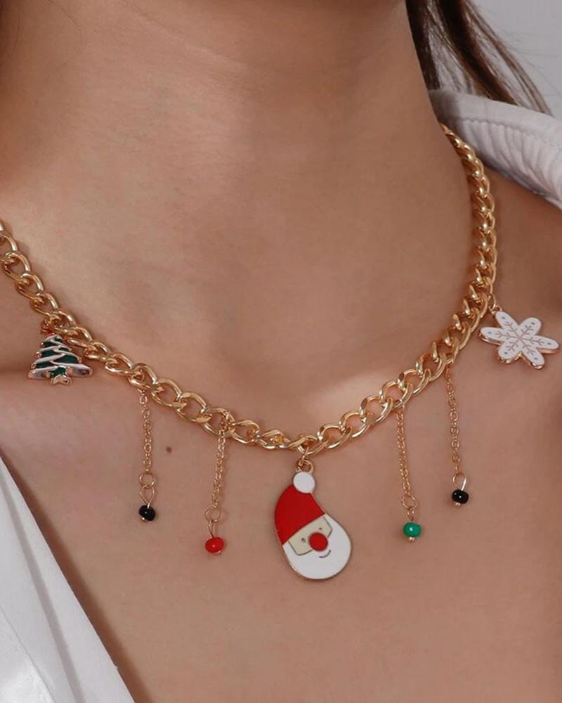 

1pc Christmas Star Santa Pendant Chain Necklace, Red