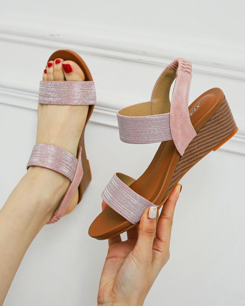 

Solid Glitter Open-toe High Heel Sandals, Pink