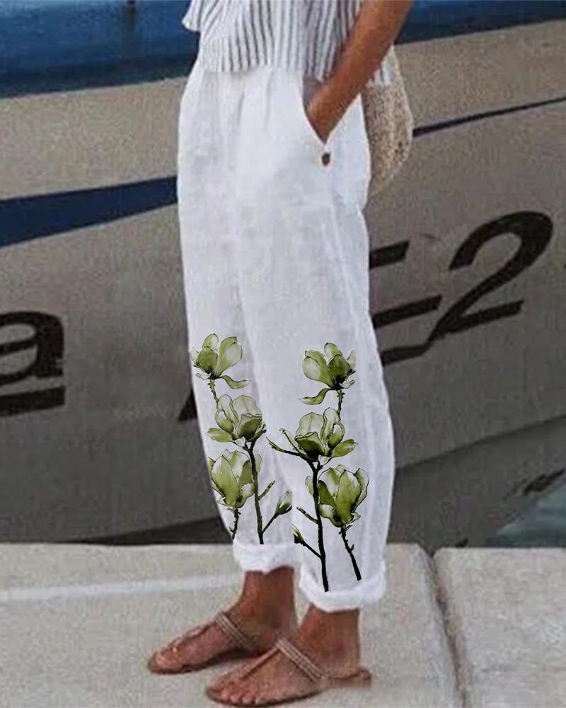 

Floral Print Pocket Detail Casual Pants, Style3