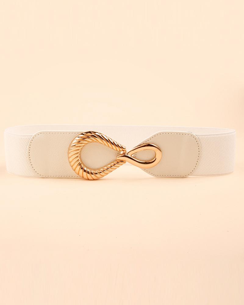 

Fashionable Elastic PU Leather Patch Belt, Beige