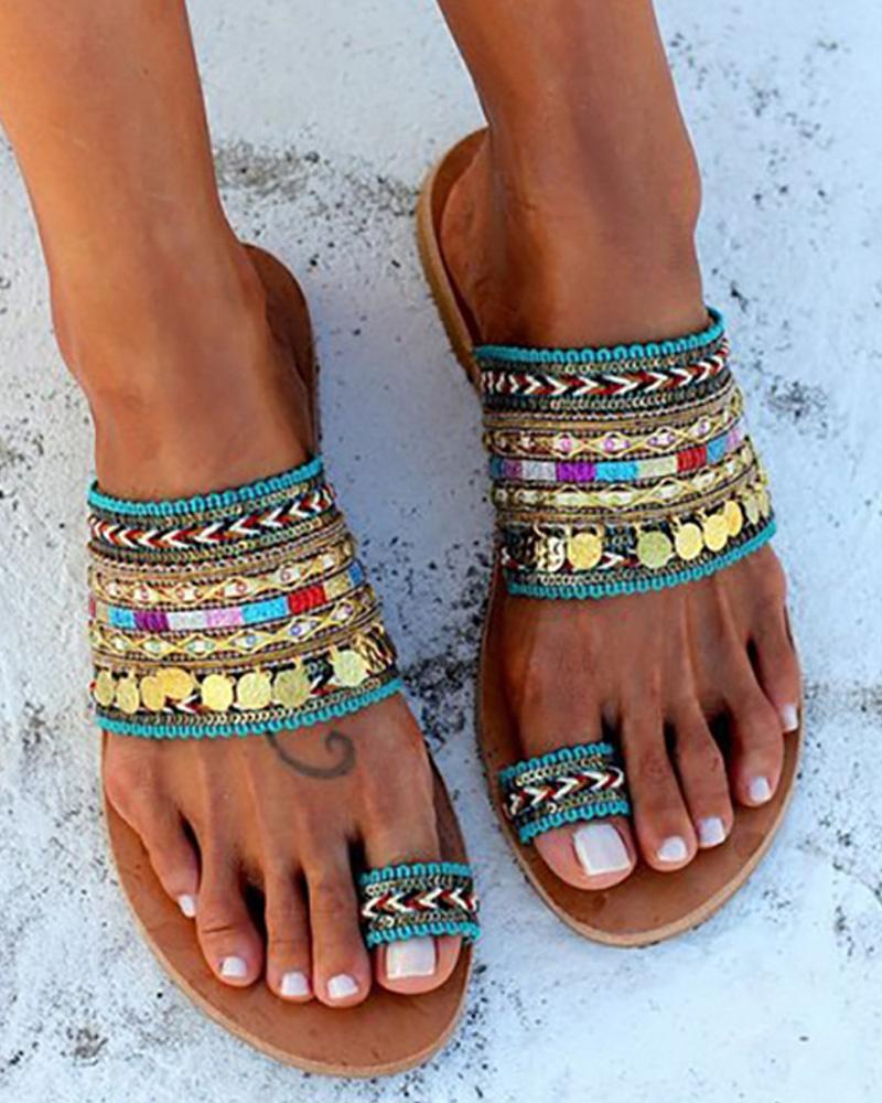 

Ethnic Boho Style Toe Ring Sandals, Blue