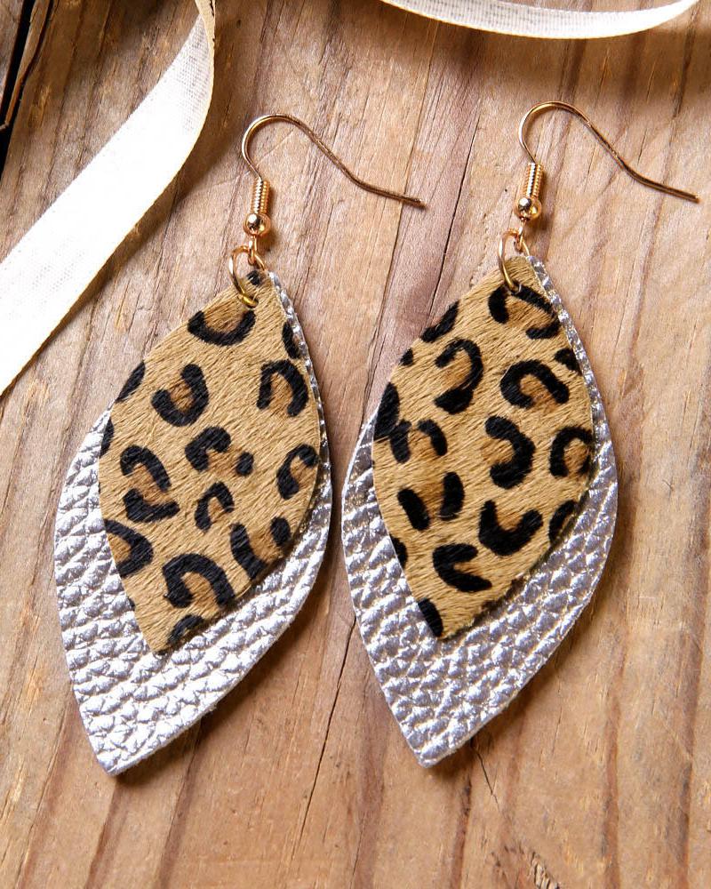 

1Pair Cheetah Pattern Multi-Layer Waterdrop Earrings, Silver