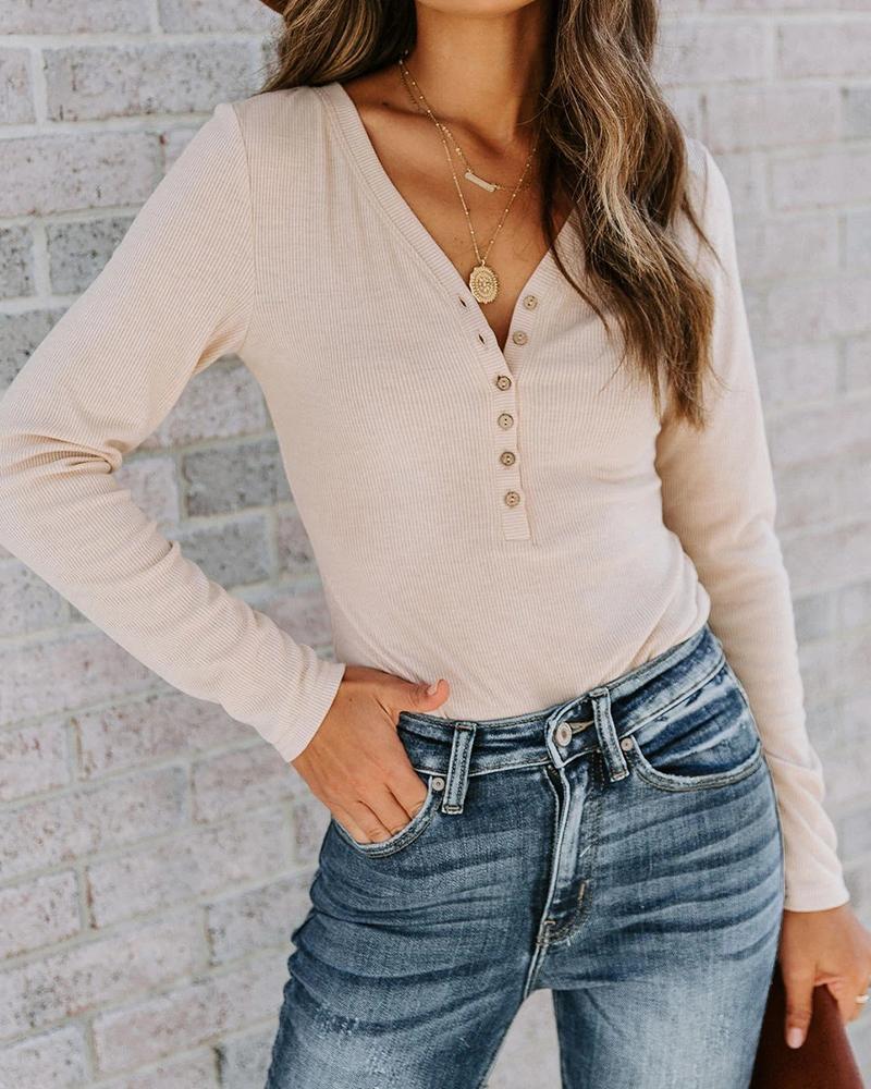 

Solid Color Long Sleeve Blouse, Apricot