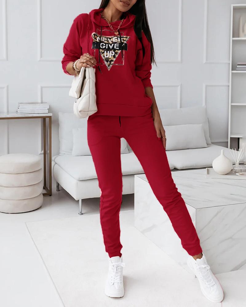 

Camouflage Letter Print Long Sleeve Hooded Top & Drawstring Pants Set, Style4