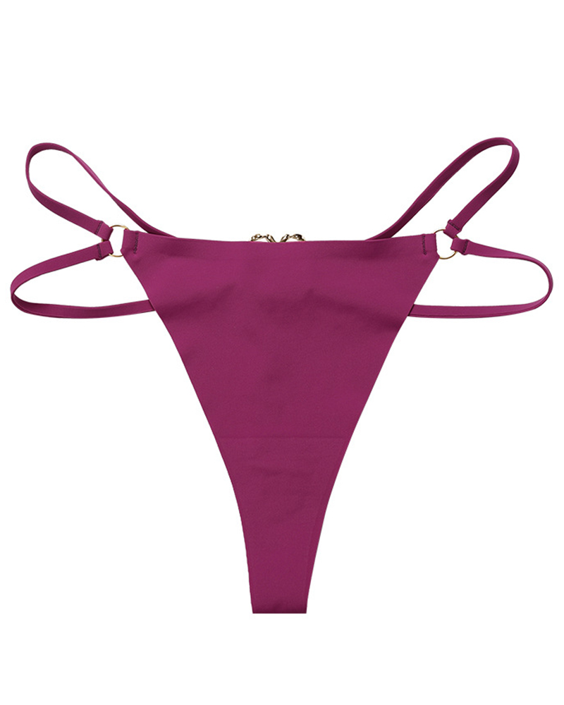 

O-Ring Heart Decor Thong Panty, Purple