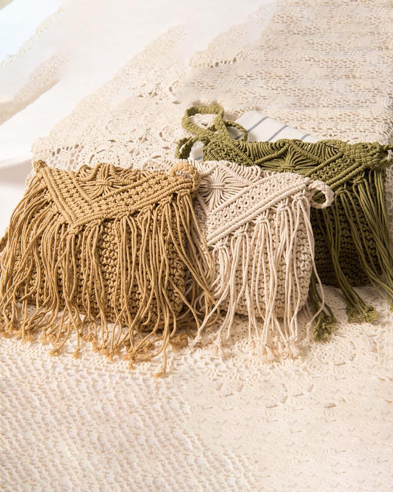 

Crochet Braided Tassel Decor Shoulder BeachBag, Khaki