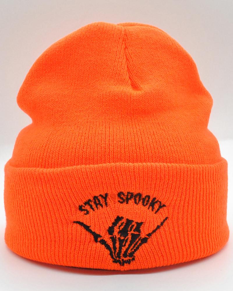 

Halloween Skeleton Hands Pattern Knit Thermal Winter Hat, Orange