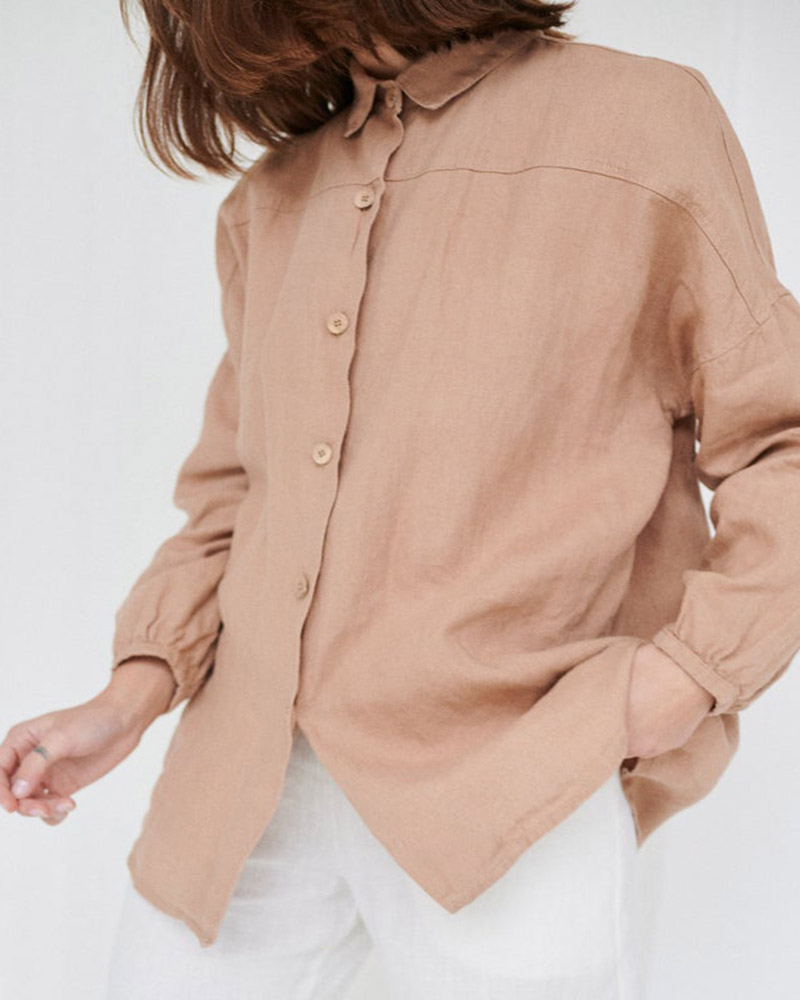 

Button Front Long Sleeve Casual Shirt, Nude