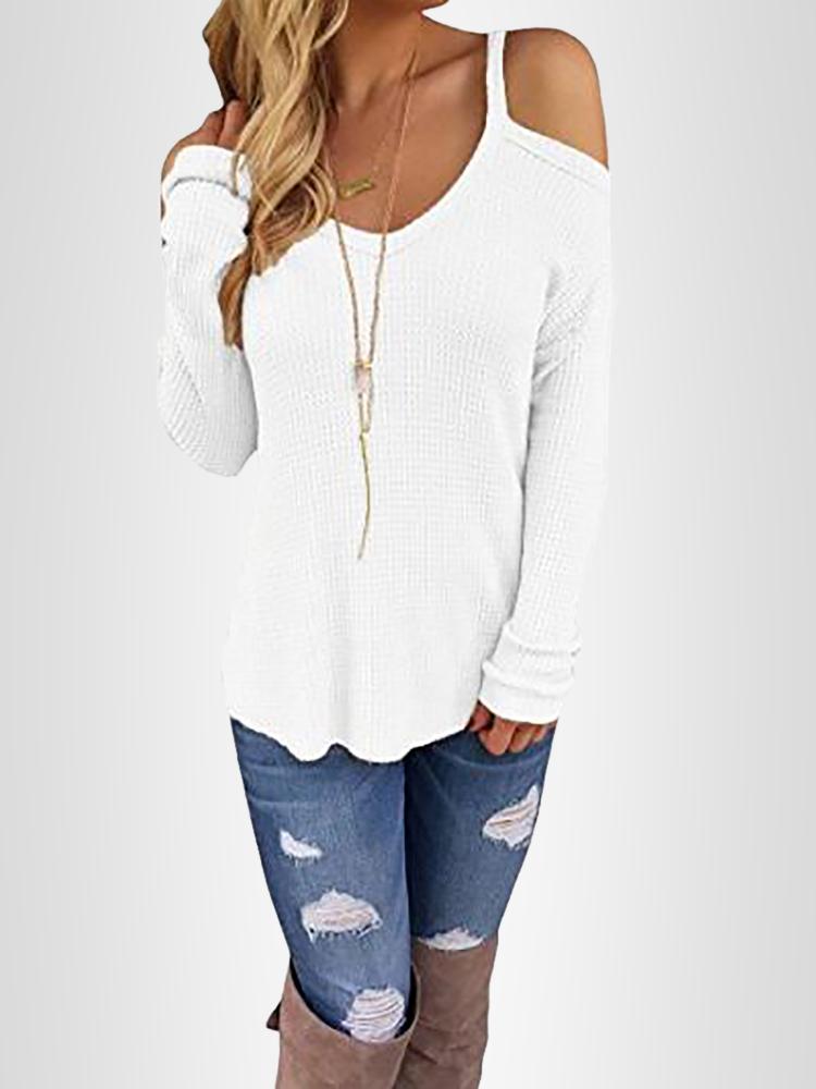 

Sexy Women Cold Shoulder Casual Blouse, White