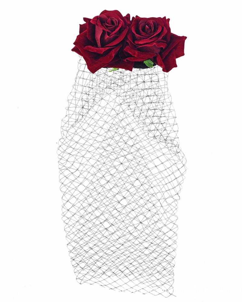 

Mini Top Hat Red Flower Rose Hats Veil Gothic Lolita Fancy