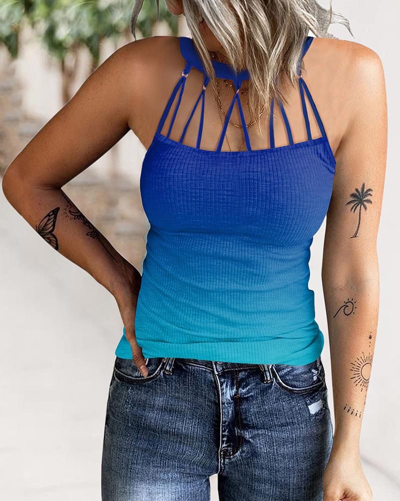 

Ombre Hollow Out Halter Top, Blue