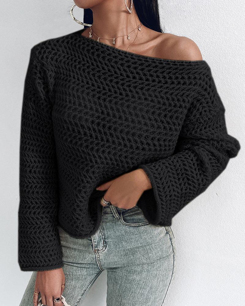 

Round Neck Long Sleeve Knit Sweater, Black