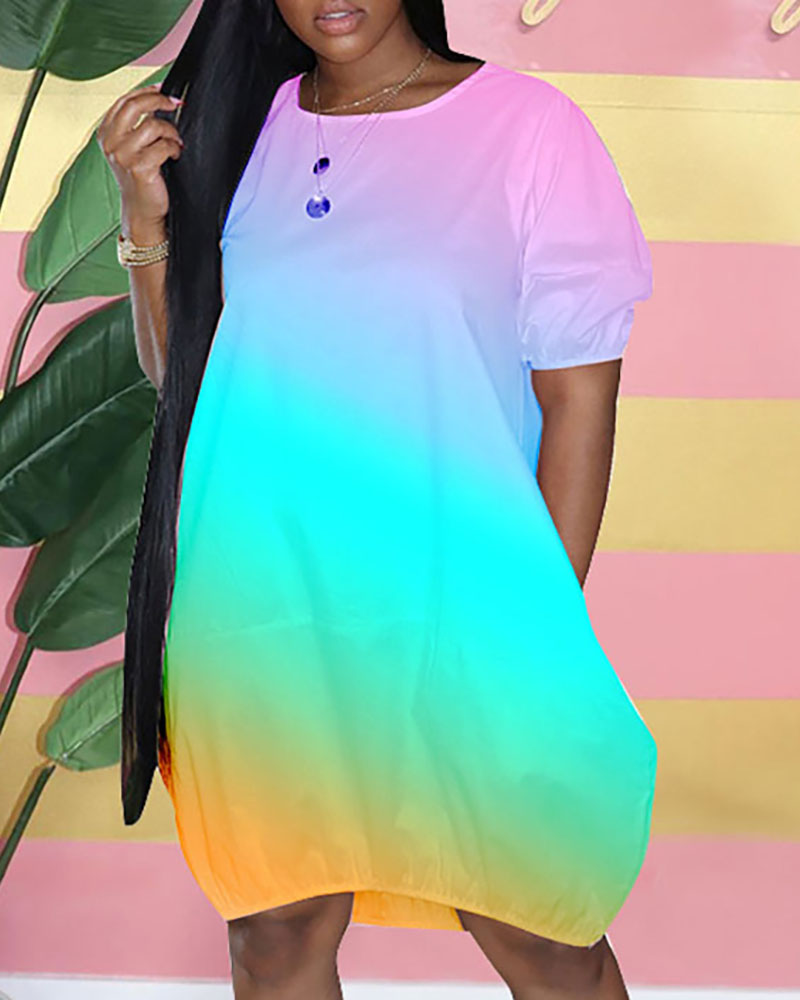 

Ombre Colorblock Short Sleeve T-shirt Dress, Green