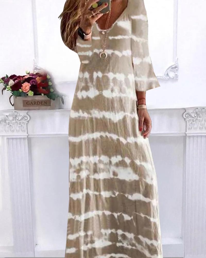 

Tie Dye Print V-Neck Casual Dress, Khaki