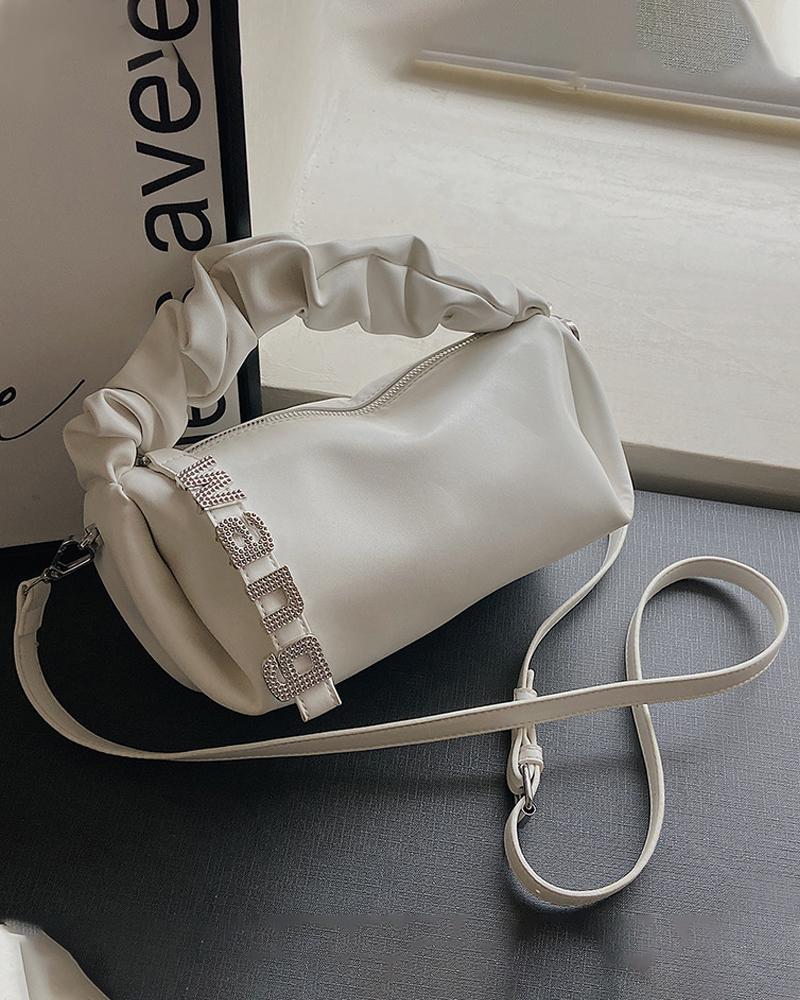 

Letter Decor Crossbody Bag With Handle, White