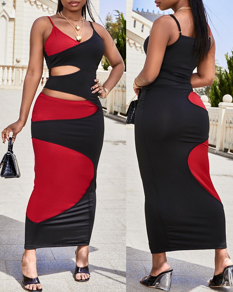 

2PCS Colorblock Cutout Bodycon Dresses Set, Black