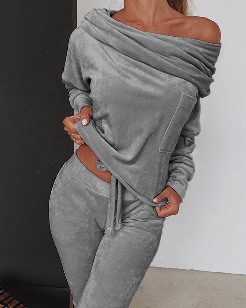 

Off Shoulder Ruched Top & Pant Sets, Gray