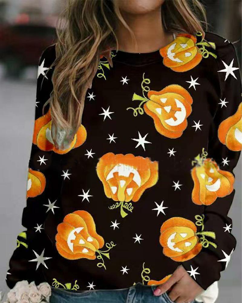 

Halloween Pumpkin Skull Graphic Print Long Sleeve Sweatshirt, Style5