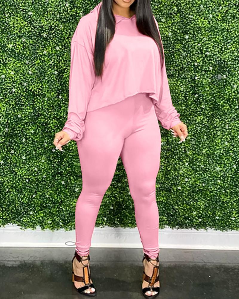 

Long Sleeve Hooded Top & Pants Set, Pink