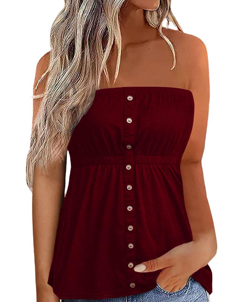 

Bandeau Buttoned Ruched Tank Top, Wine red