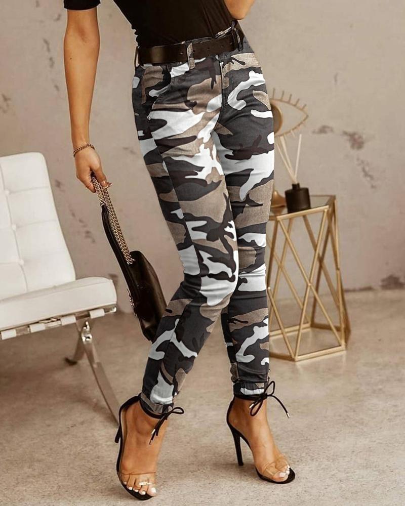 

Camouflage Print Casual Pants Without Belt, Camoflage