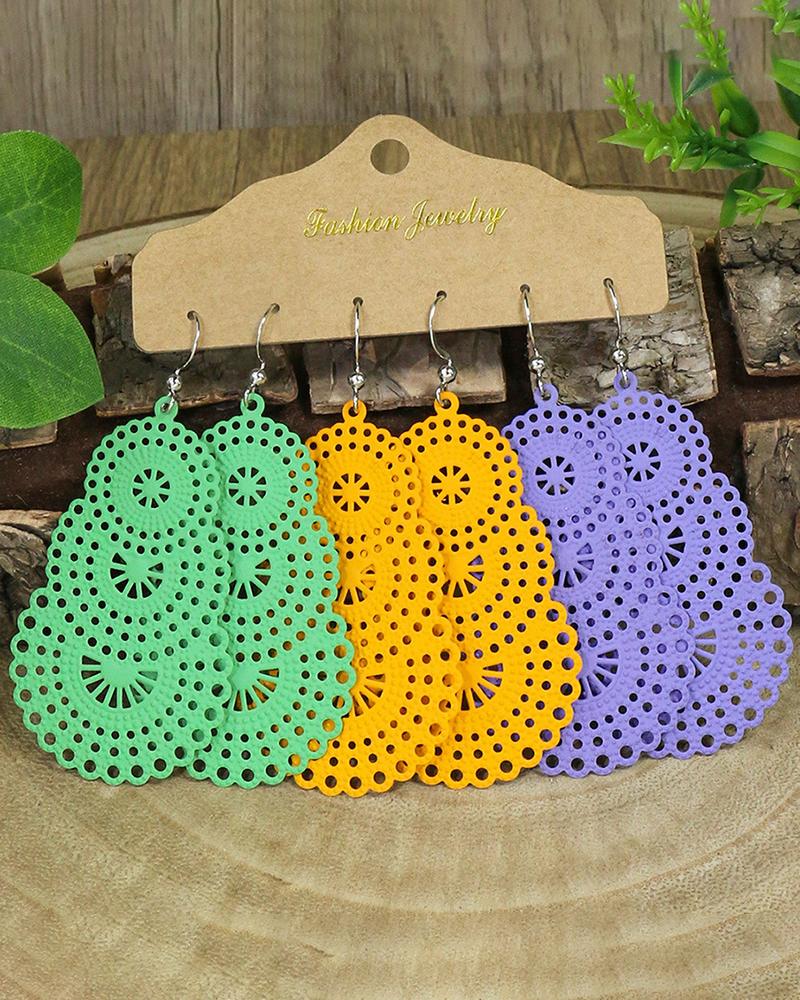 

3Pairs Hollow Out Bohemian Dangle Drop Earrings Set, Style3