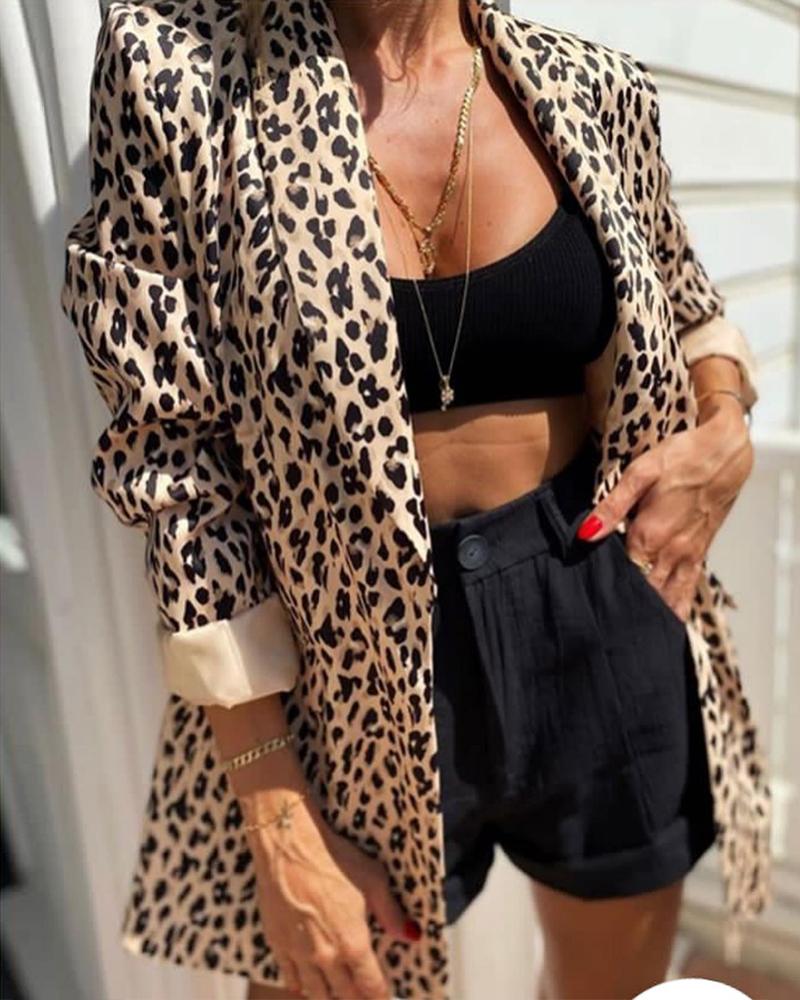 

Leopard Print Shawl Collar Long Sleeve Blazer