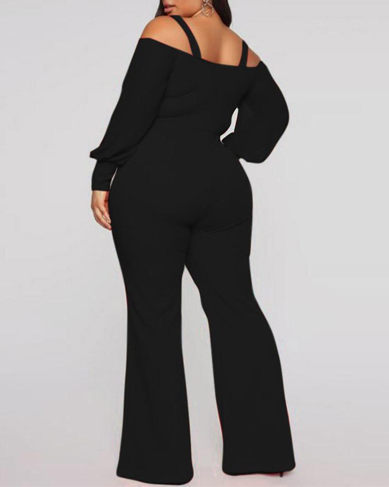 

Cold Shoulder Surplice Neck Tie Front Wide Leg Jumpsuit, Black