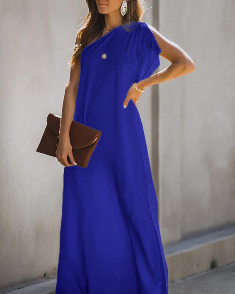 

One Shoulder Slit MaxiDress, Blue