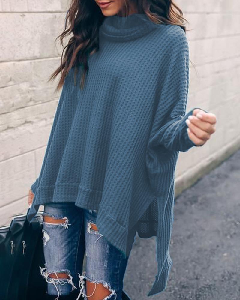 

Heap Neck Dip Hem Batwing Sleeve Blouse, Dark blue