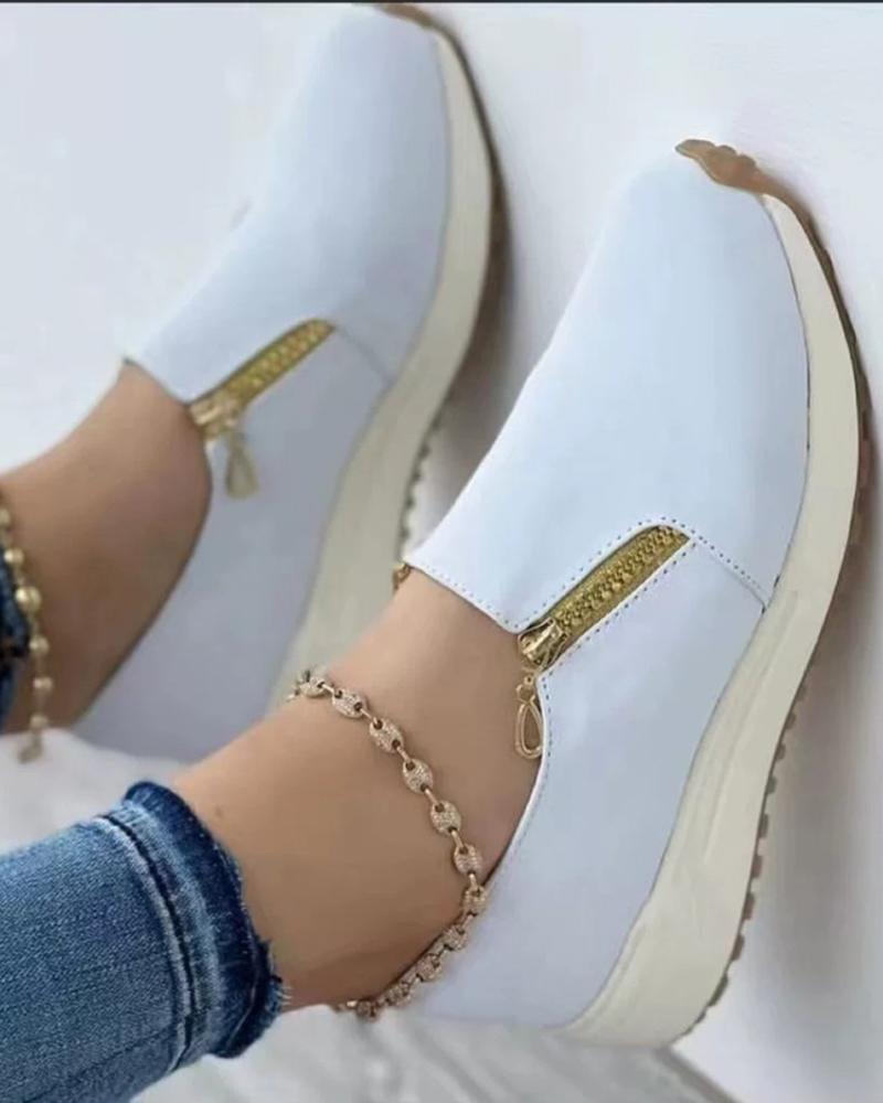 

Zipper Design Slip-on Sneakers, White