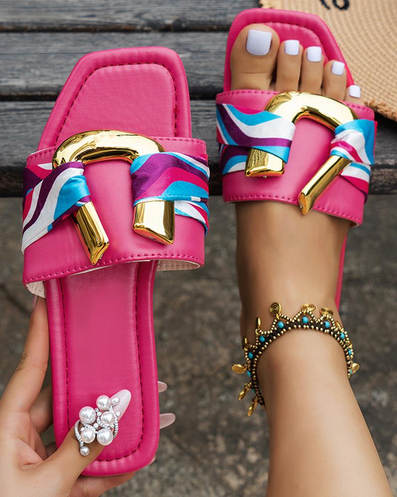 

Geometric U Pattern Square Fashionable Slippers, Hot pink