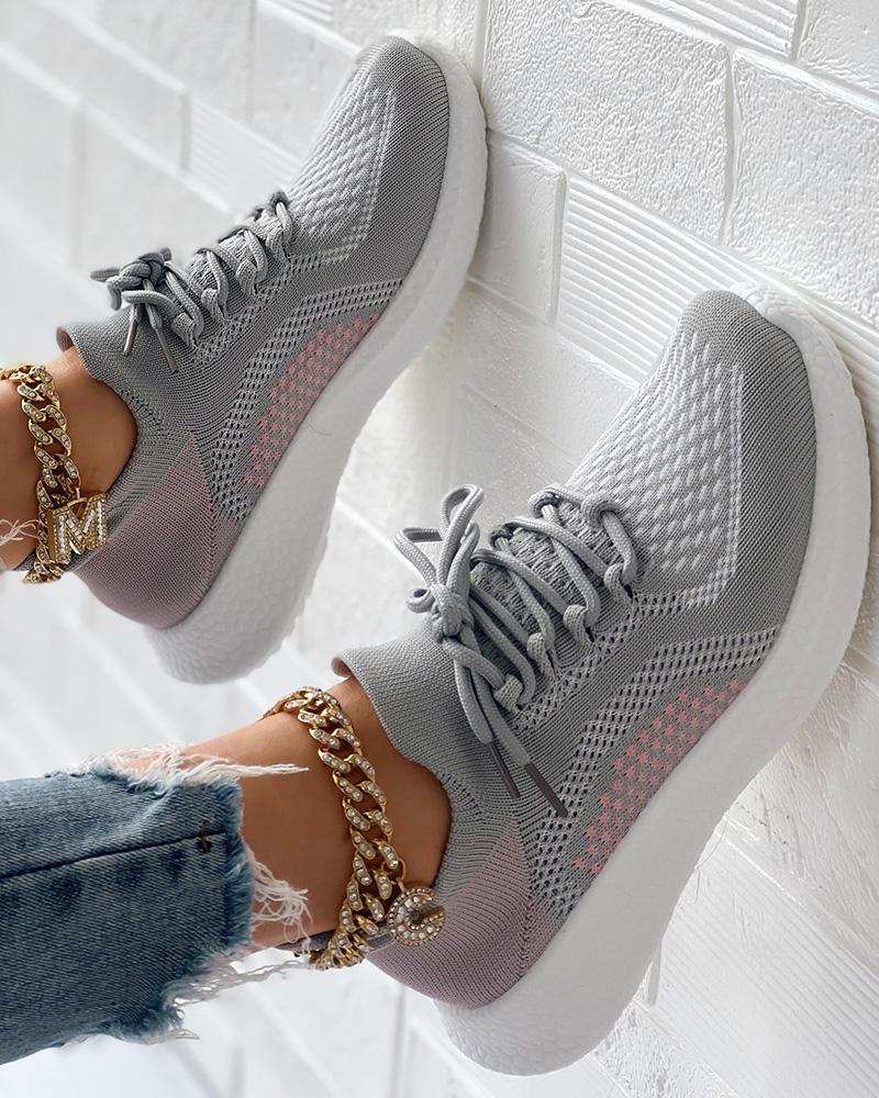 

Breathable Colorblock Lace-up Sneakers, Gray