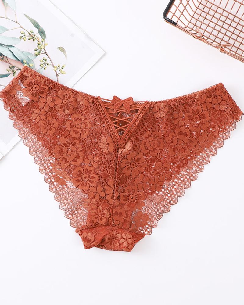 

Bowknot Decor Crochet Lace Panty, Orange