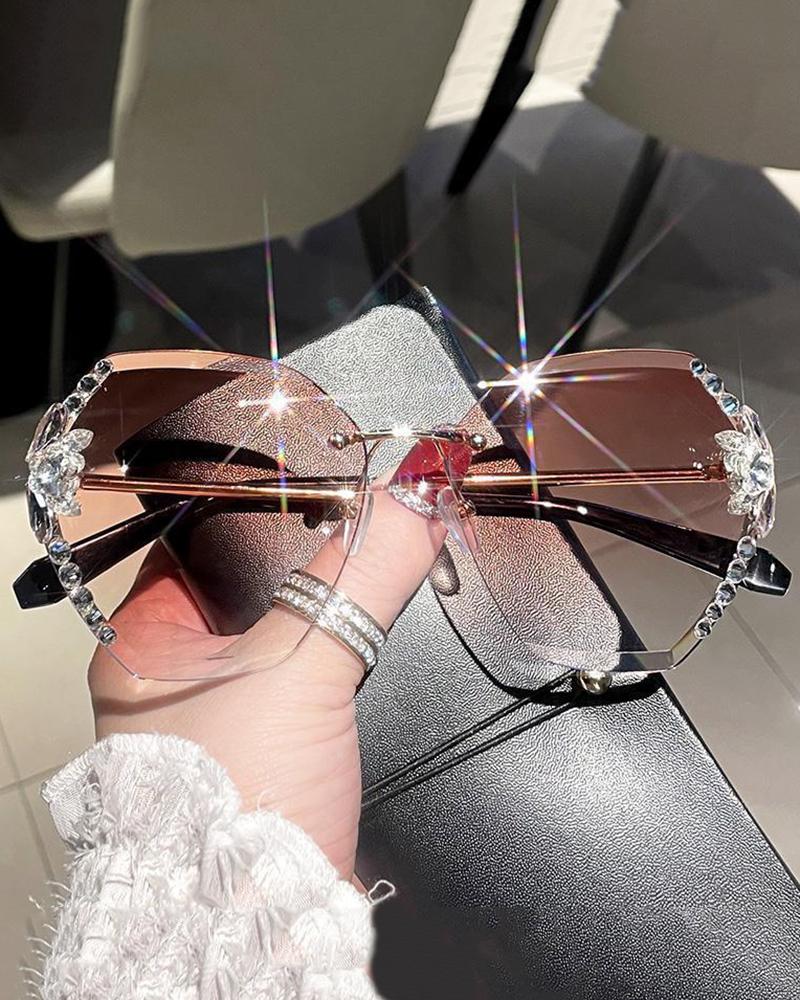 

1Pair Rhinestone Rimless Frame Tinted Lens Sunglasses, Style4