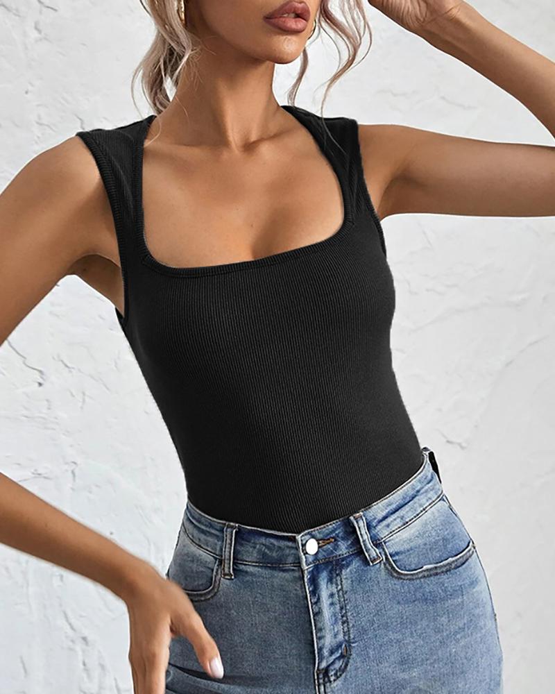 

Sleeveless Plain Tank Top, Black