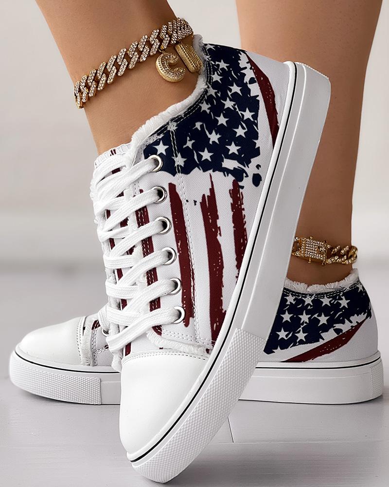 

Independence Day Flag Print Raw Hem Sneakers, Blue&red