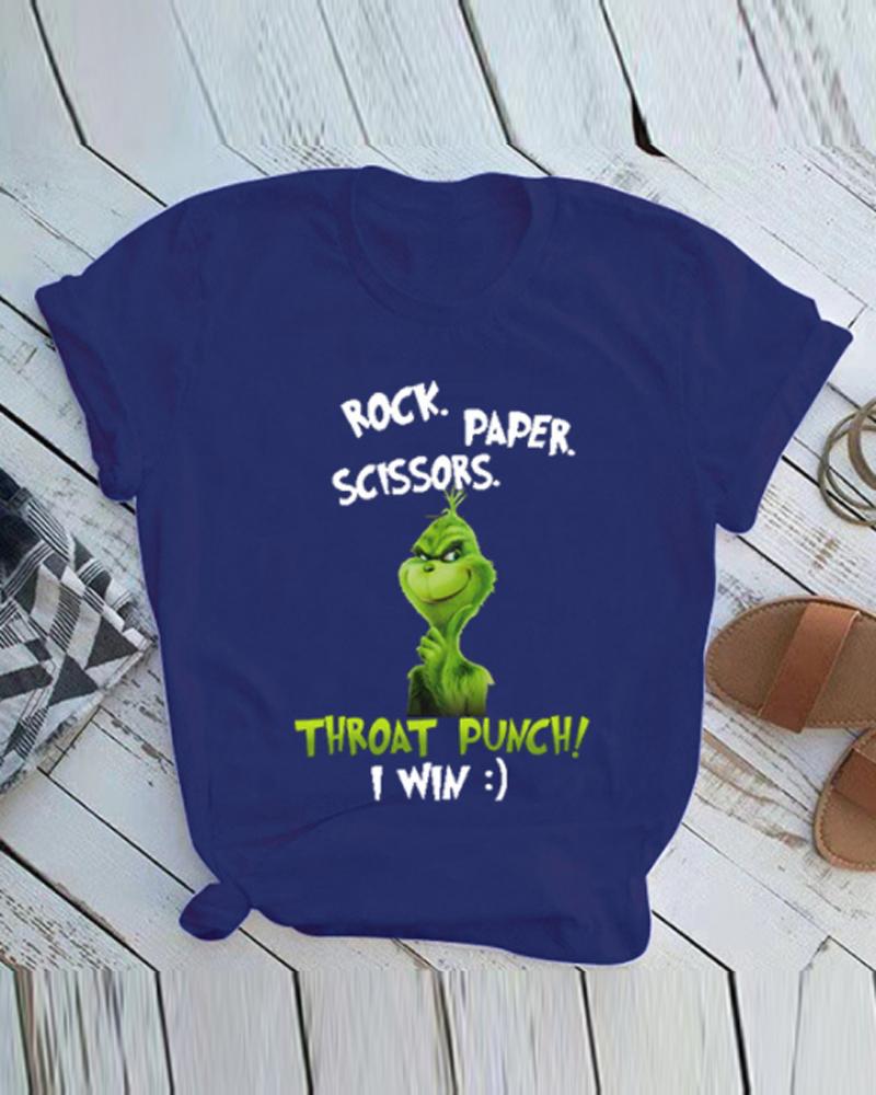 

Christmas Letter Grinch Print Short Sleeve T-shirt, Blue