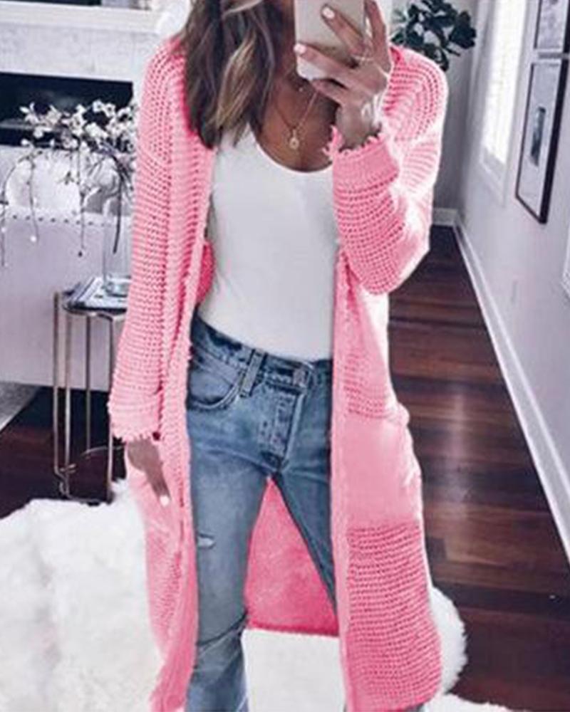 

Long Sleeve Pocket Design Longline Cardigan, Pink