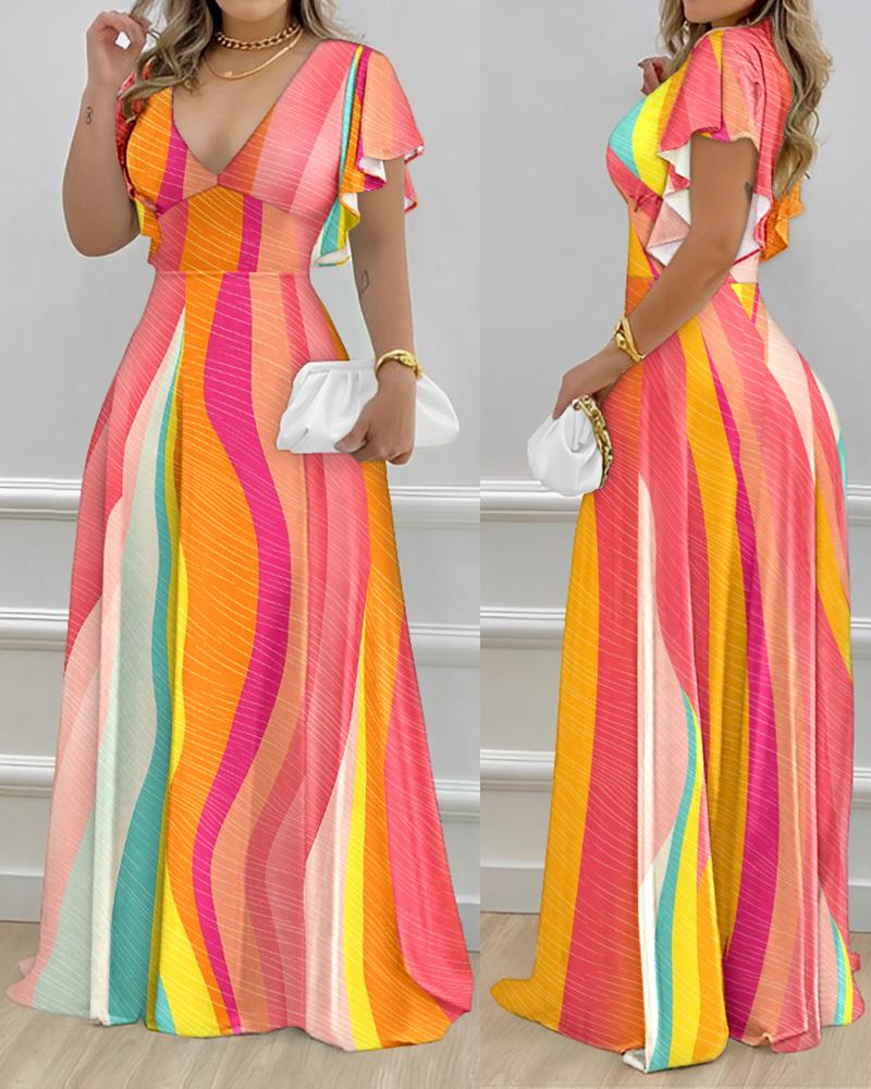 

Colorblock V-Neck Bell Sleeve Maxi Dress, Multicolor