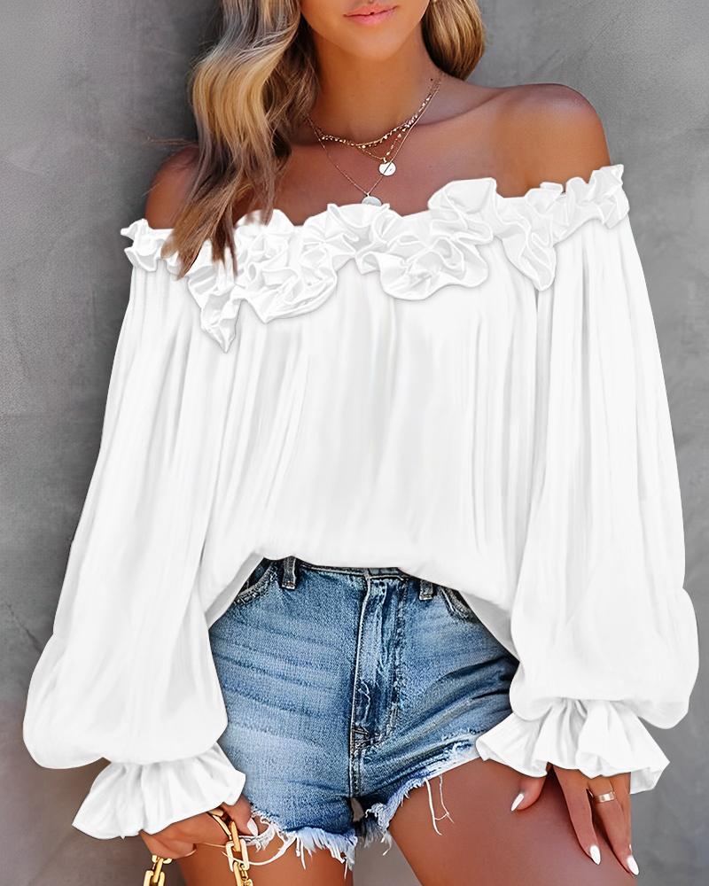 

Ruffle Hem Lantern Sleeve Top, White