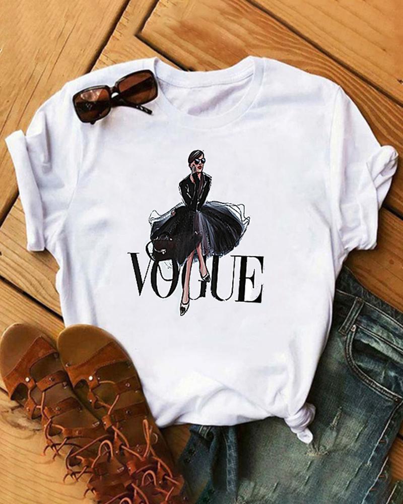 

Letter Print Basic T-Shirt, White