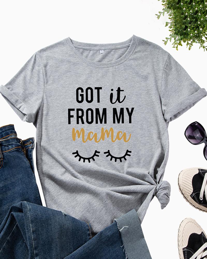 

Mother' Day Letter Graphic Print Round Neck T-Shirt, Gray