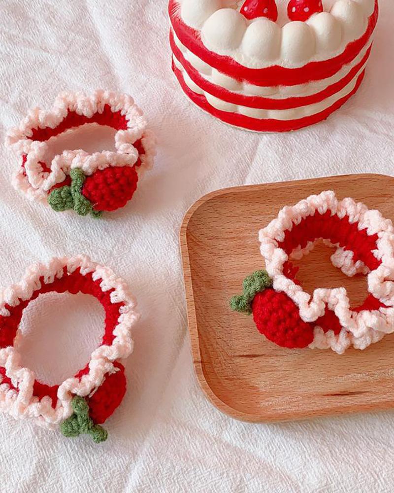 

Knit Strawberry Decor Scrunchie, Pink