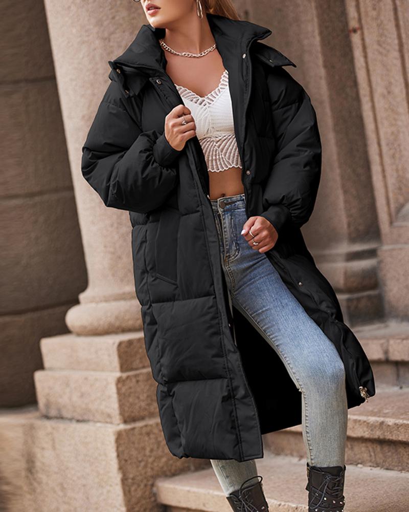 

Pocket Design Hooded Quilted Puffer Coat, Black